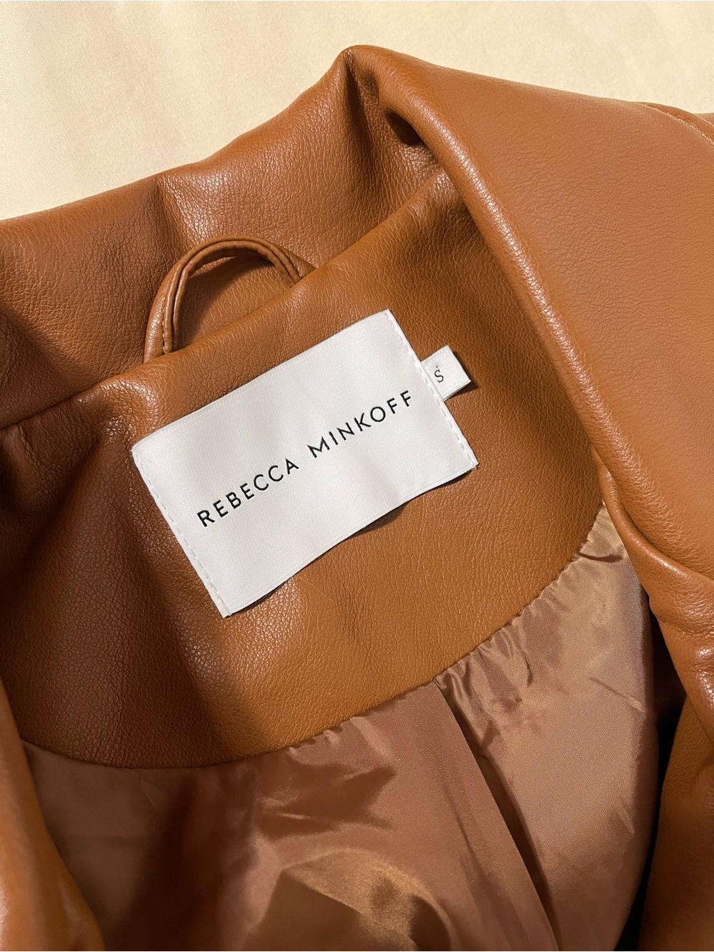 Rebecca Minkoff Women's Cognac Brown Vegan Leather Moto Jacket S - Picture 10 of 12
